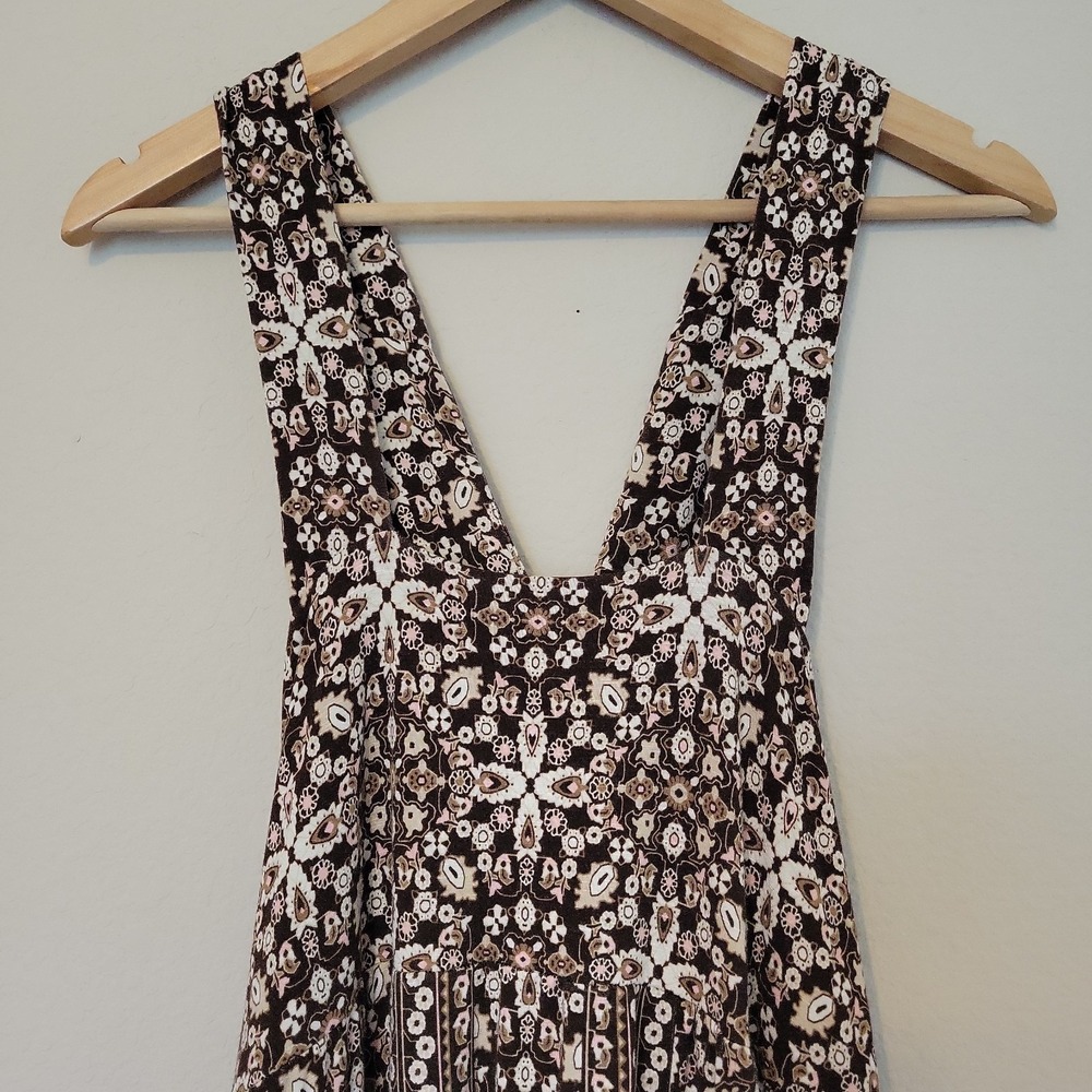 J. Jill Stretch Cross Back Maxi Dress Size 1X Boho Brown Geometric Floral